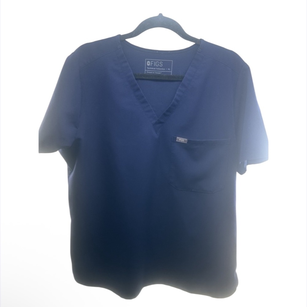 Figs Scrub Top Technical Collection Womens‎ Chest Pocket Sz XL Navy Blue